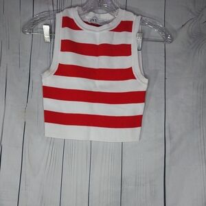 Zara Red and White Sleeveless Striped Top